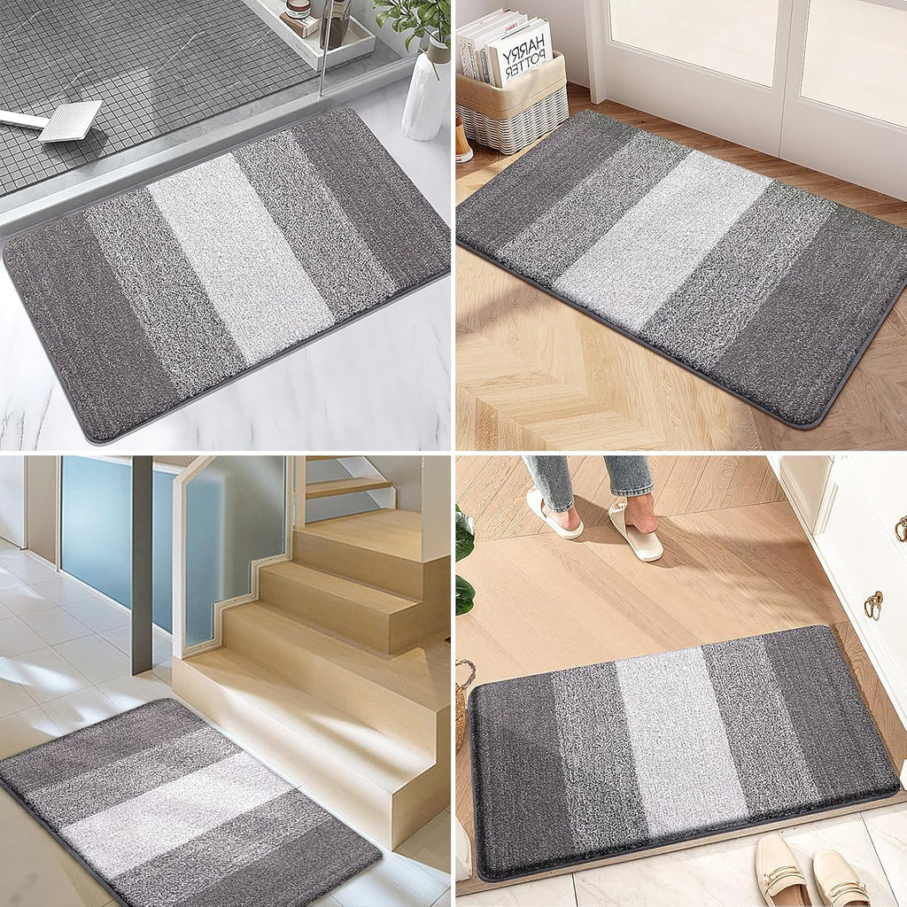 Kitinjoy Indoor Outdoor Door Mat, 47x20 Non-Slip Absorbent Dirt Trapper, Low-Profile Washable Inside Entrance Front Floor Mat, Sturdy Soft Entry Doormats for Entryway, Light Grey