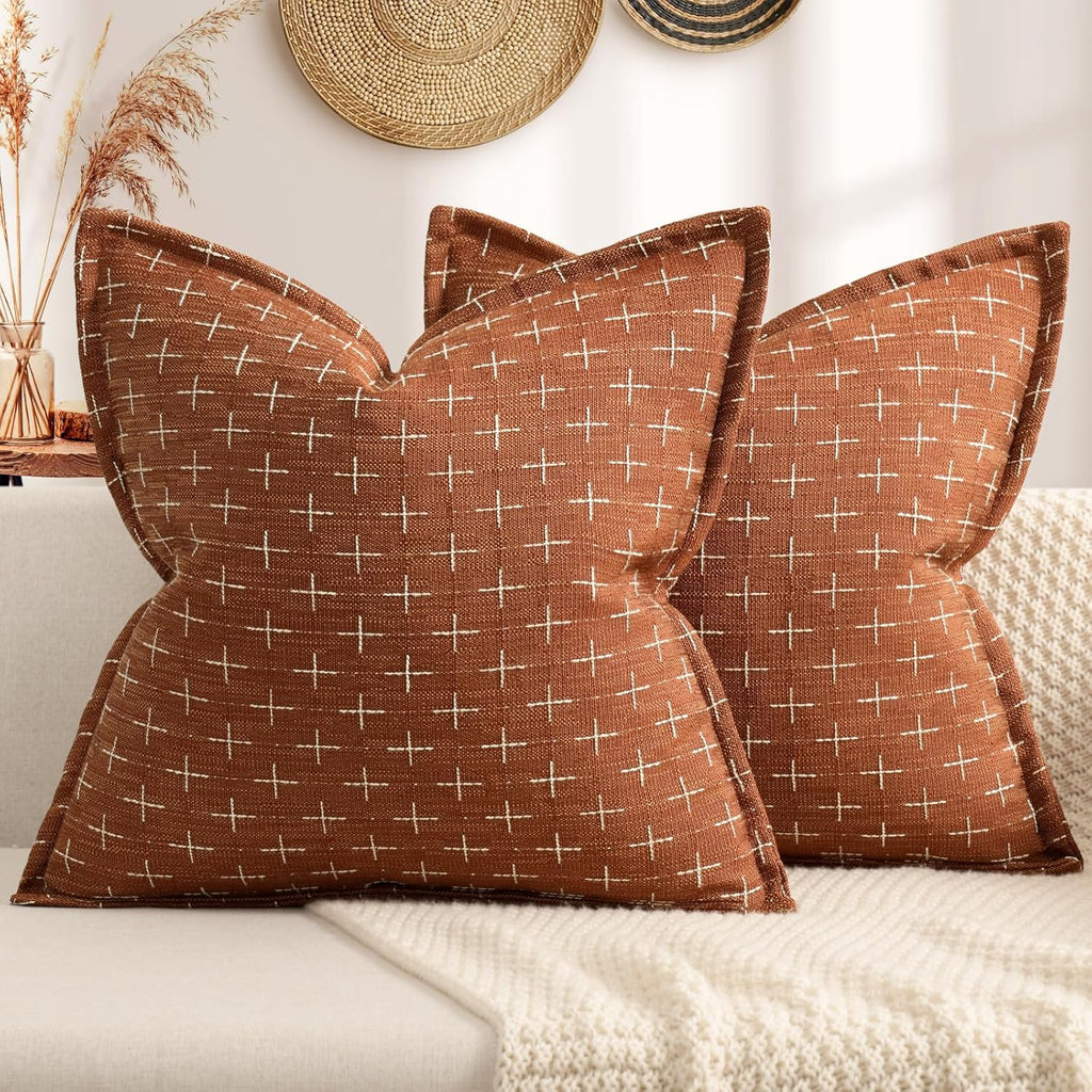 ZWJD Fall Throw Pillow Covers 26x26 Set of 2 Soft Polyester Textured Rust Pillow Covers with Stylish Flange Edge Cozy Farmhouse Throw Pillows for Couch Bed Sofa Living Room Fall Decor
