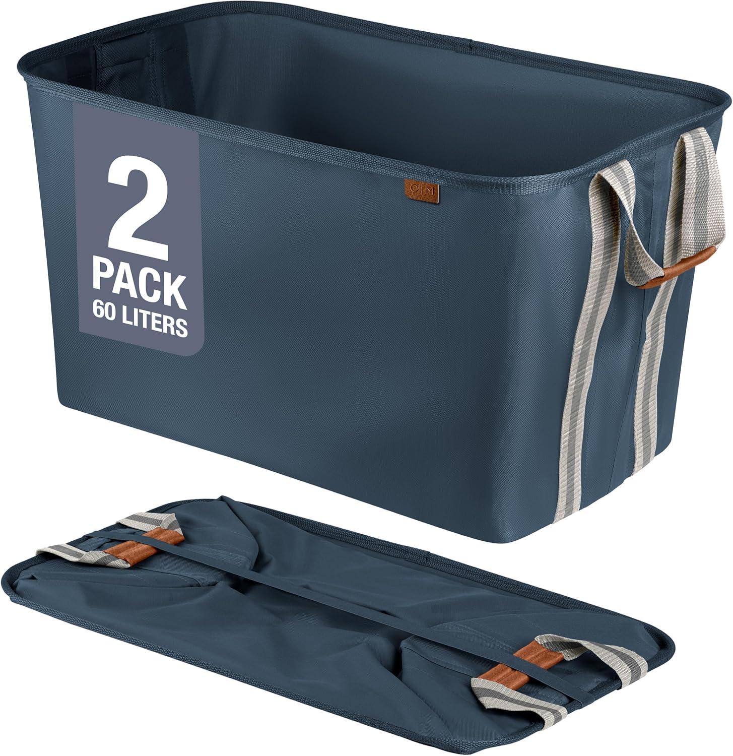 CleverMade Collapsible Laundry Basket Hamper - LUXE Navy Noir Cream 2Pack 60L - Space Saving Storage Organizer with Handles Foldable Home Organization