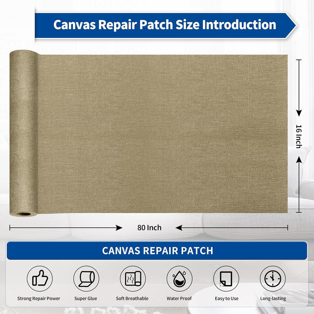 KING MOUNTAIN Linen Repair Patches, Self-Adhesive Linen Fabric Patches,16X80 inch Extra Size, Multi Color, Can be Used for Linen Sofa Repair and Linen Clothes Repair (Flaxen)