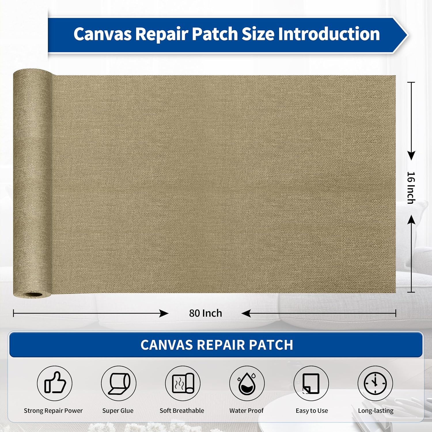 KING MOUNTAIN Linen Repair Patches, Self-Adhesive Linen Fabric Patches,16X80 inch Extra Size, Multi Color, Can be Used for Linen Sofa Repair and Linen Clothes Repair (Flaxen)