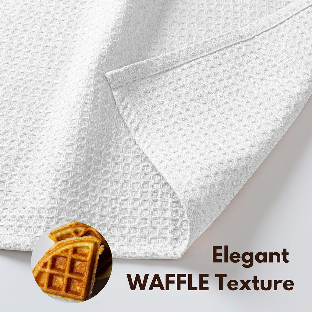 Native Fab Cotton Kitchen Towel with Hanging Loop 16x26 inches, 12-Pack, Waffle Weave Kitchen Towels for Cleaning Drying, Washcloths Soft & Absorbent Cloth Rags, Bar Towel, Dish Cloth, White