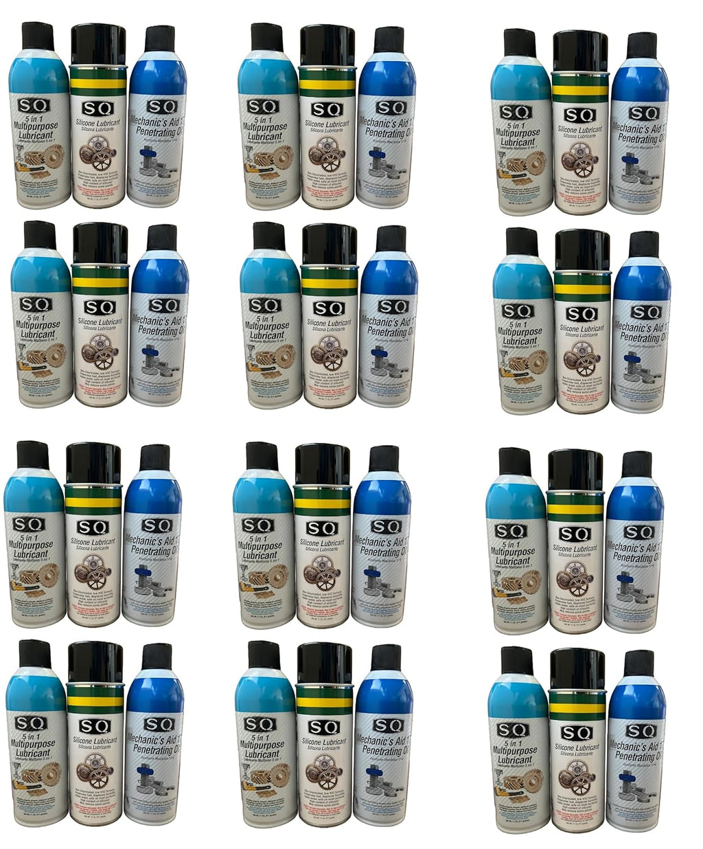 SQ Lubricant Combo, SQ Mechanic's Aid 17-6 Penetrating Catalist, 5 in 1 Multipurpose Lubricant, Silicone Lubricant Heavy Duty (12)
