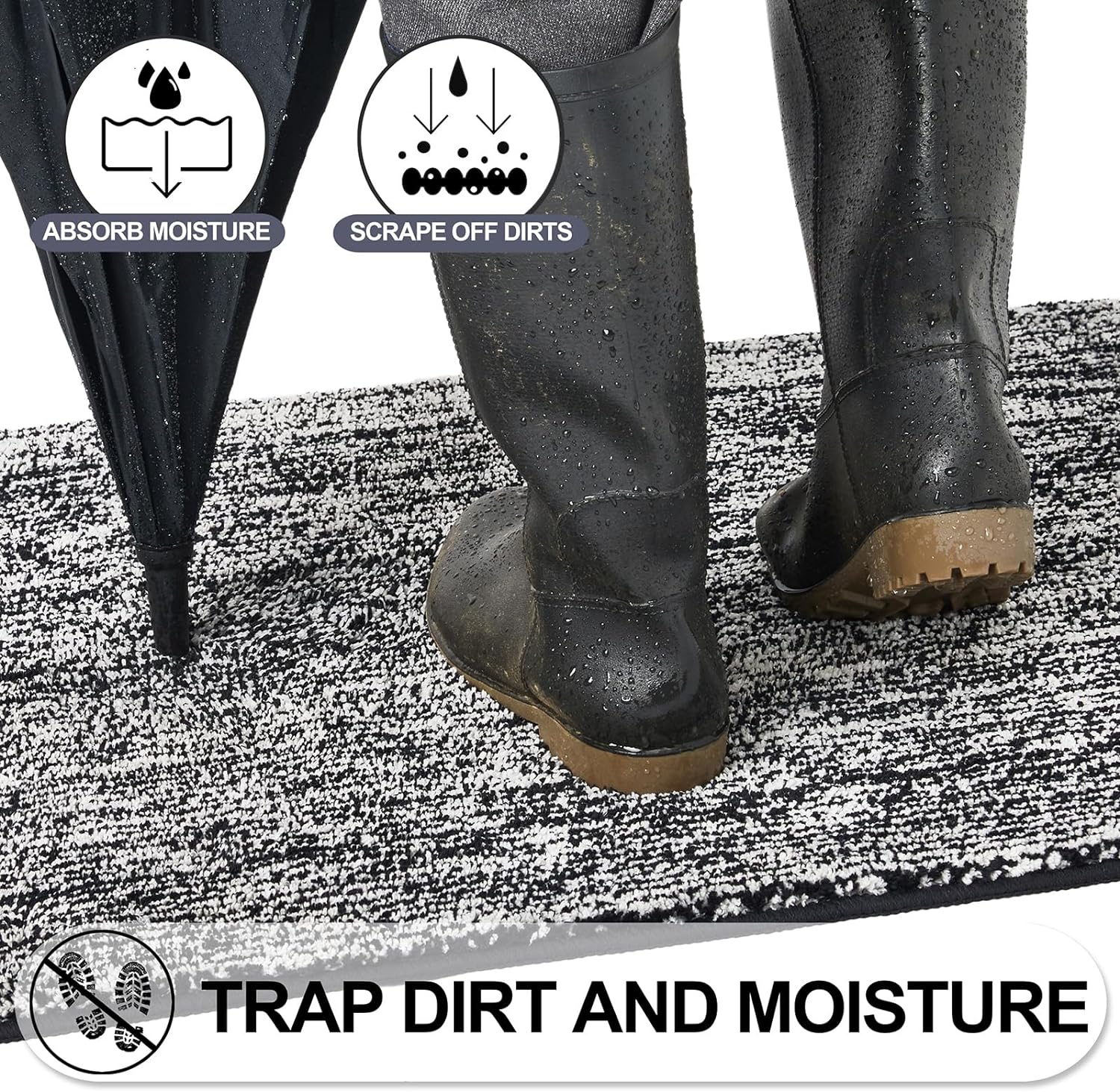 REFETONE Indoor Doormat, Front Door Mat 32"x48" Absorbent Rubber Backing Non Slip Back Door Mats, Washable Low-Profile Inside Floor Mat Door Rugs for Entryway, Resist Dirt Mud Mat for Dogs, Black