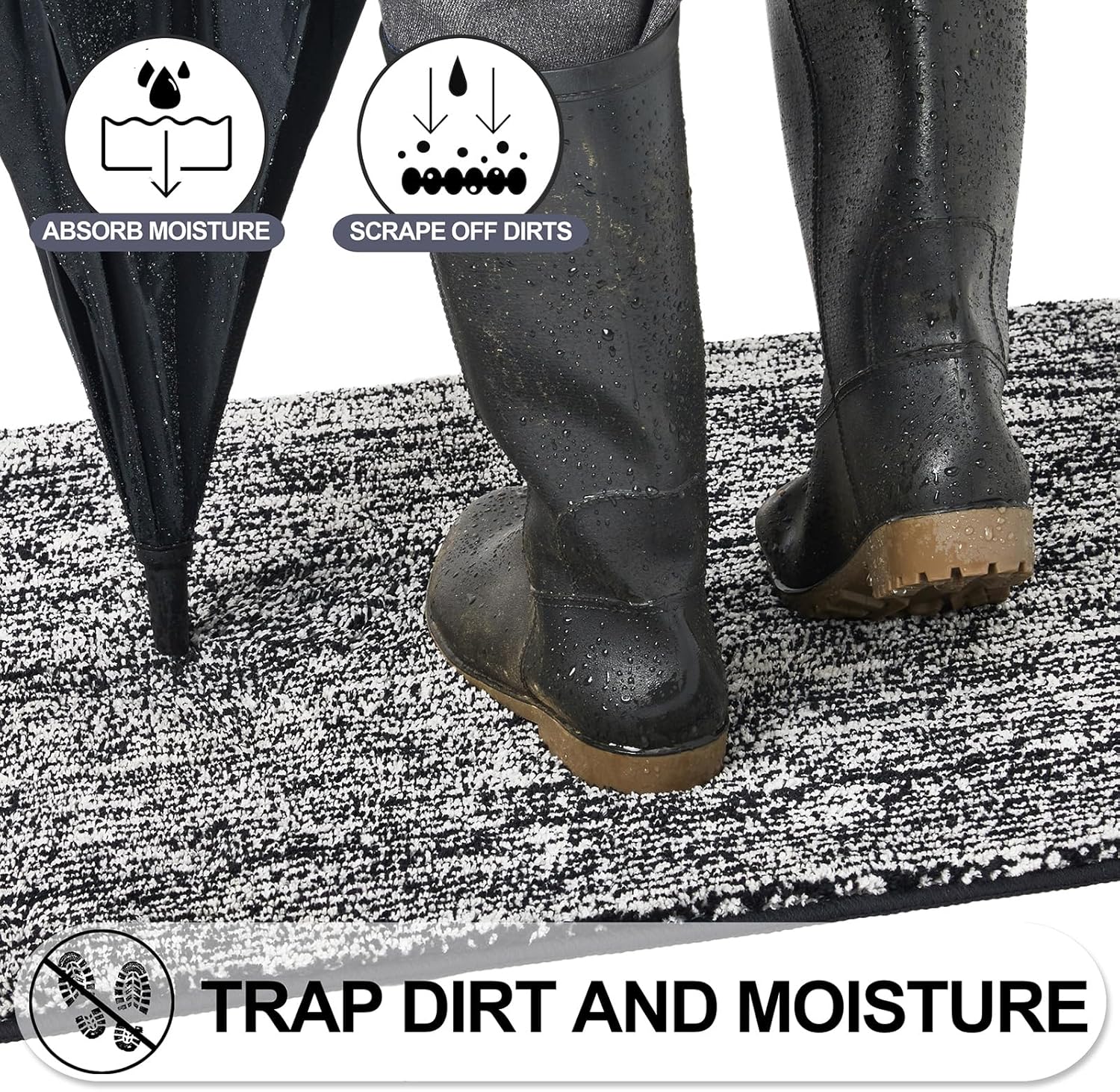 REFETONE Indoor Doormat, Front Door Mat 32"x40" Absorbent Rubber Backing Non Slip Back Door Mats, Washable Low-Profile Inside Floor Mat Door Rugs for Entryway, Resist Dirt Mud Mat for Dogs, Black