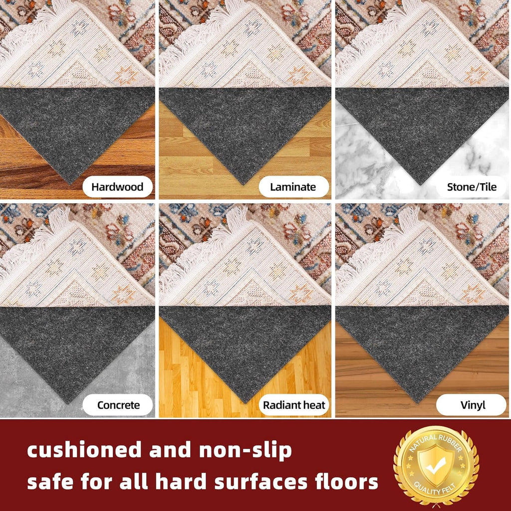BAGAIL Felt and Natural Rubber Backing Rug Pads 1/8” Thick, 5 x 8 Ft Non Slip Rug Gripper Keep Rugs in Place, Under Area Rug Protective Cushioned Pads, Carpet Runners, Hardwood Floors Protection