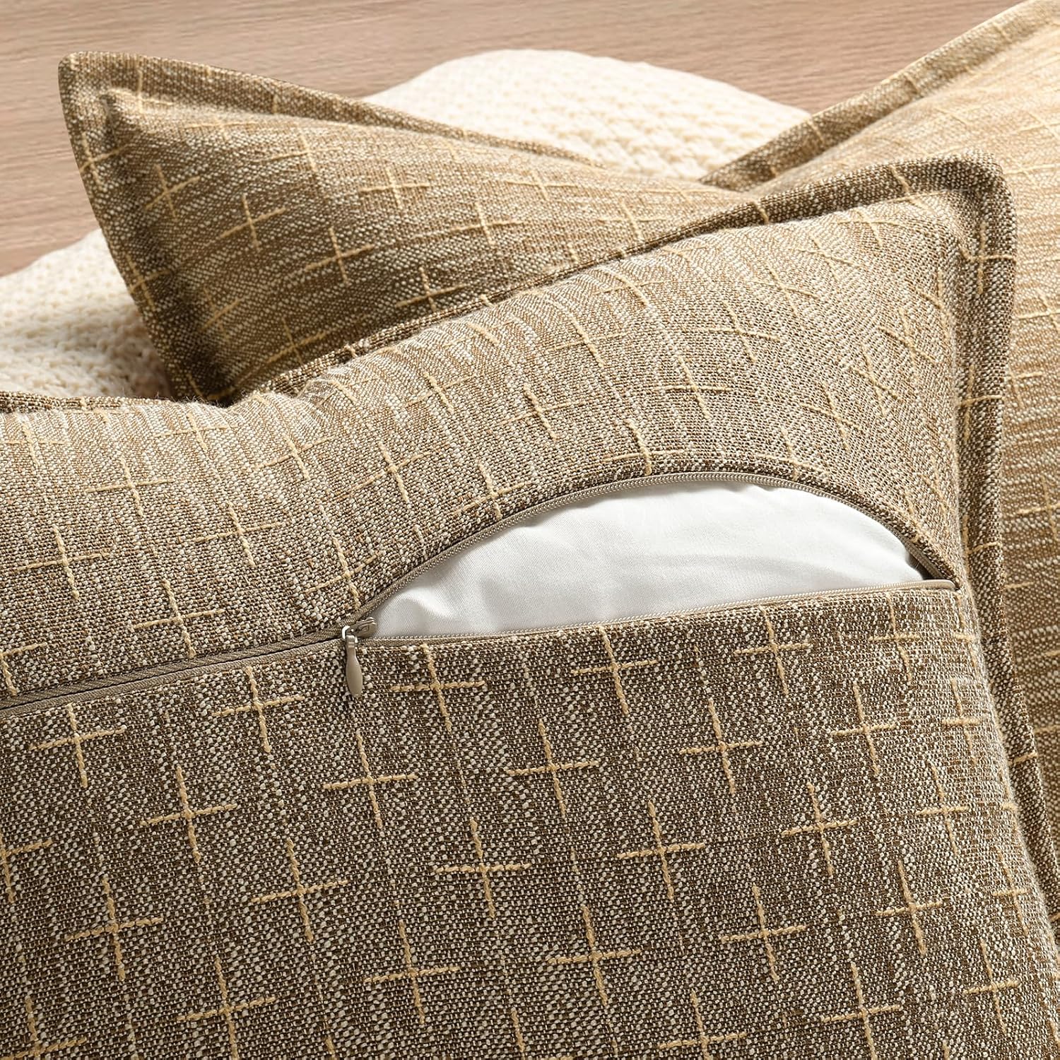 ZWJD Pillow Covers 24x24 Set of 2 Soft Polyester Textured Pillow Covers with Stylish Flange Edge Cozy Farmhouse Throw Pillows for Couch Bed Sofa Living Room