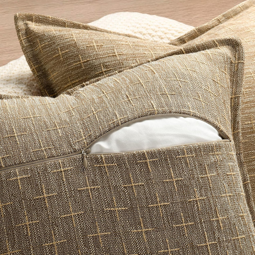 ZWJD Pillow Covers 16x16 Set of 2 Soft Polyester Textured Pillow Covers with Stylish Flange Edge Cozy Farmhouse Throw Pillows for Couch Bed Sofa Living Room