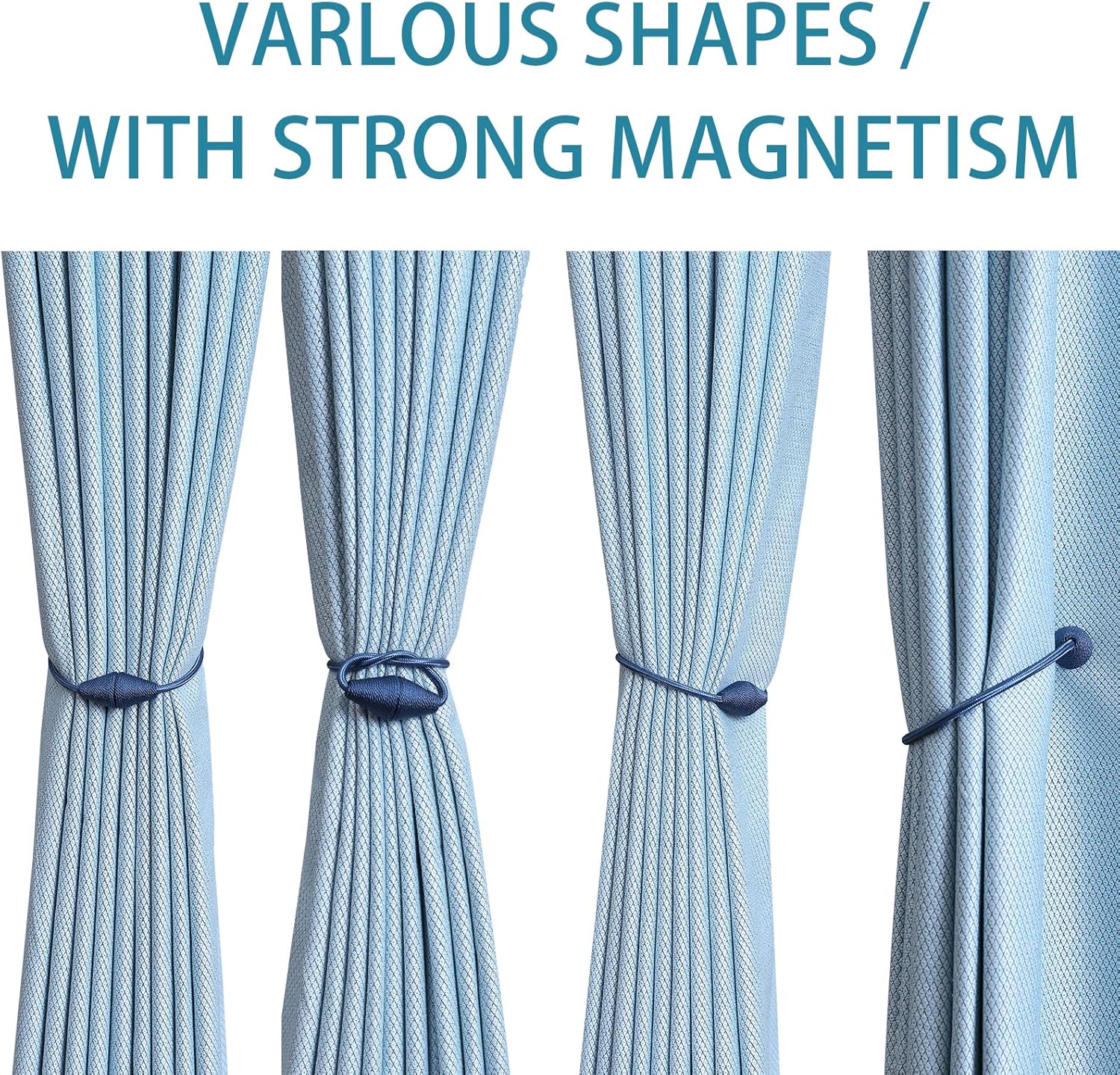 2 PCS Magnetic Curtain Tiebacks, European Style Convenient Drape Tie Backs Holdbacks for Thin or Thick Home & Office Window Draperies, No Tools Required-Light Blue