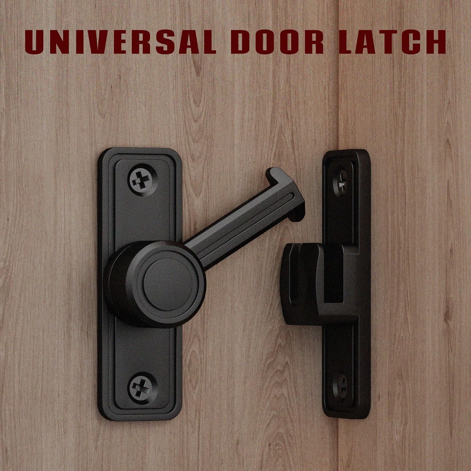 Barn Door Privacy Latch, 90°/180° Swing Slide Lock, Zinc-Alloy, Adhesive or Screw Mount, Interior Use for Bathroom/Bedroom/Closet/Shed, Includes Screws & Glue - Black