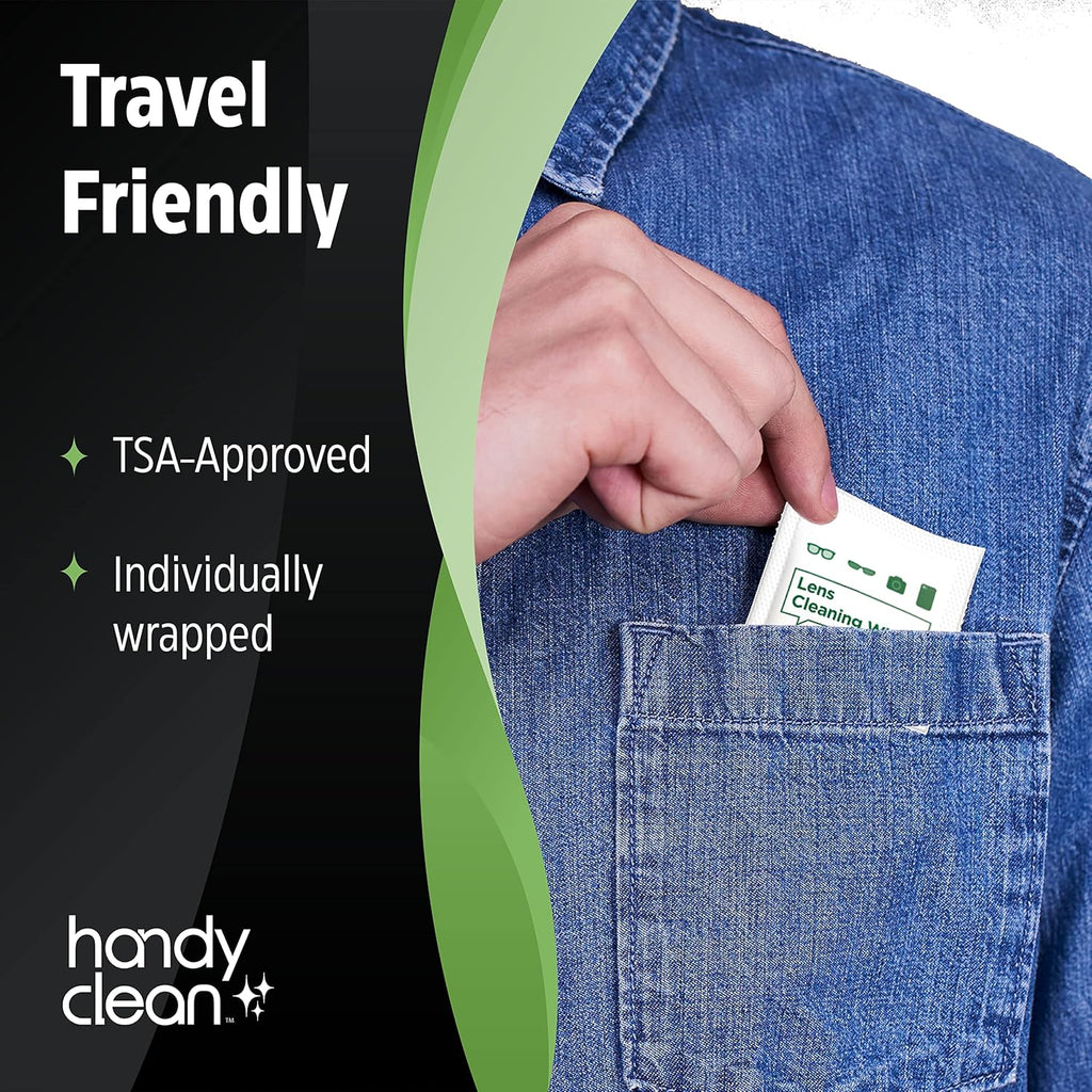 HandyClean Pre-Moistened Lens Cleaning Wipes, Eyeglass Wipes, Screen Wipes, Case of 8 Boxes - 200 ct of 6 x 5 inches Individually Packed Lens Cleaner Wipes