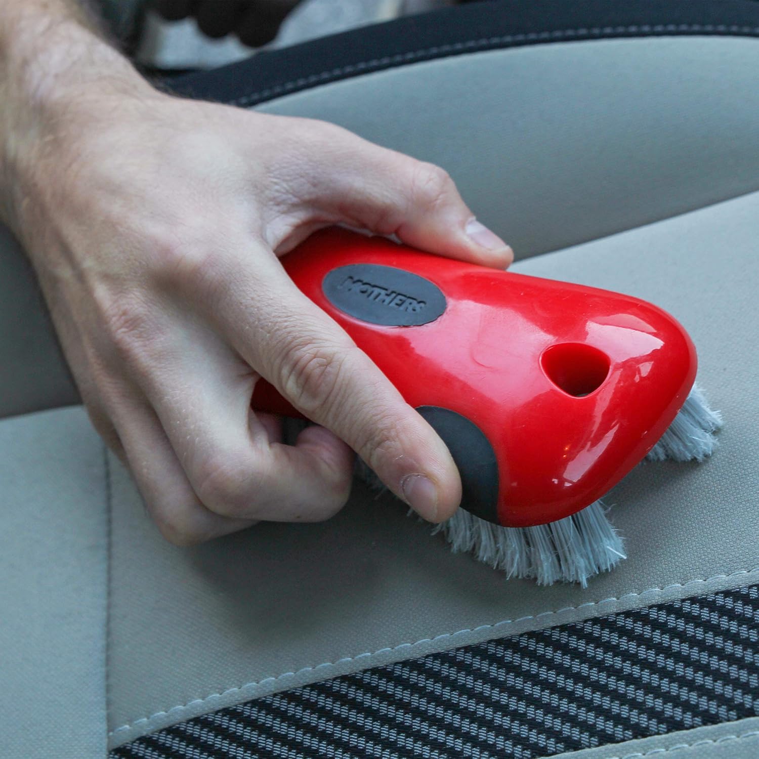Mothers Soft Bristle Leather and Upholstery Car Cleaning Scrub Brush for Automotive, Home, Couch, Stain Remover, Red