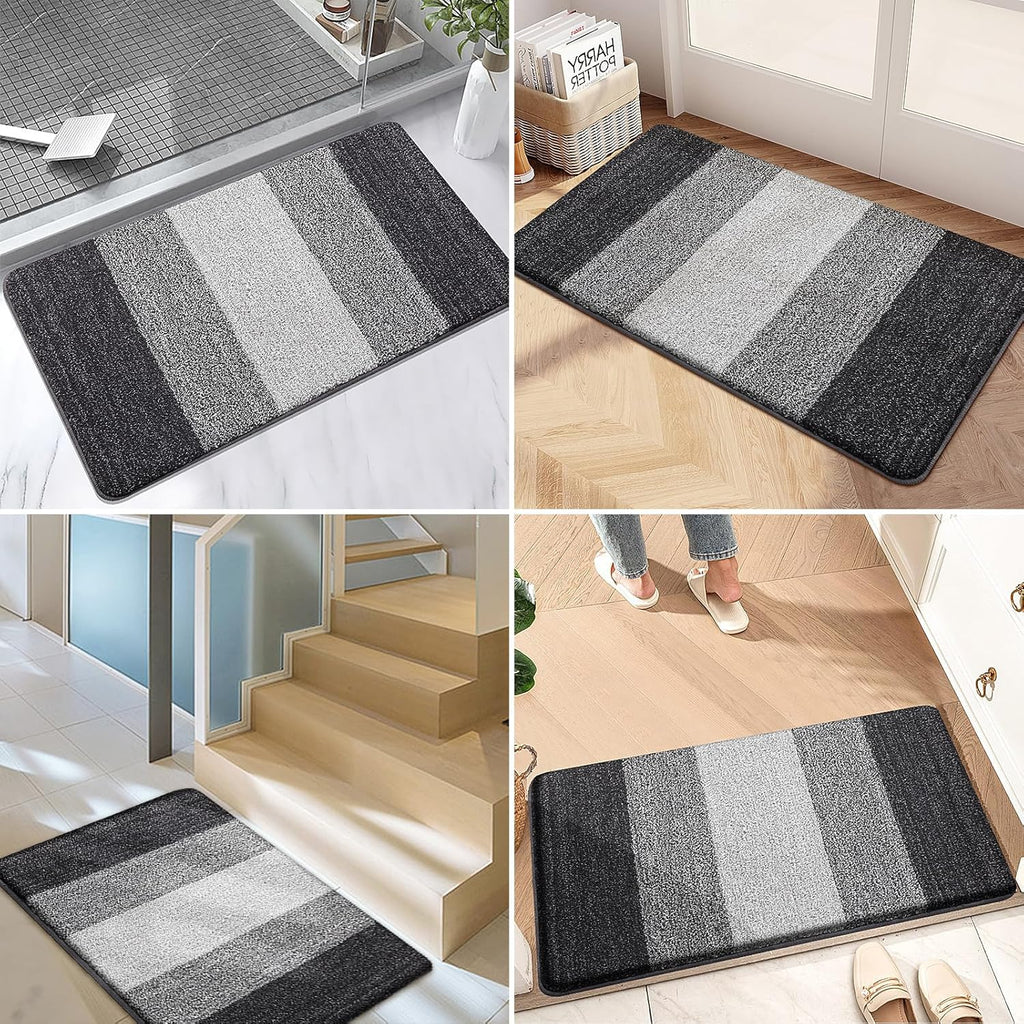 Kitinjoy Indoor Outdoor Door Mat, 47x20 Non-Slip Absorbent Dirt Trapper, Low-Profile Washable Inside Entrance Front Floor Mat, Sturdy Soft Entry Doormats for Entryway, Grey