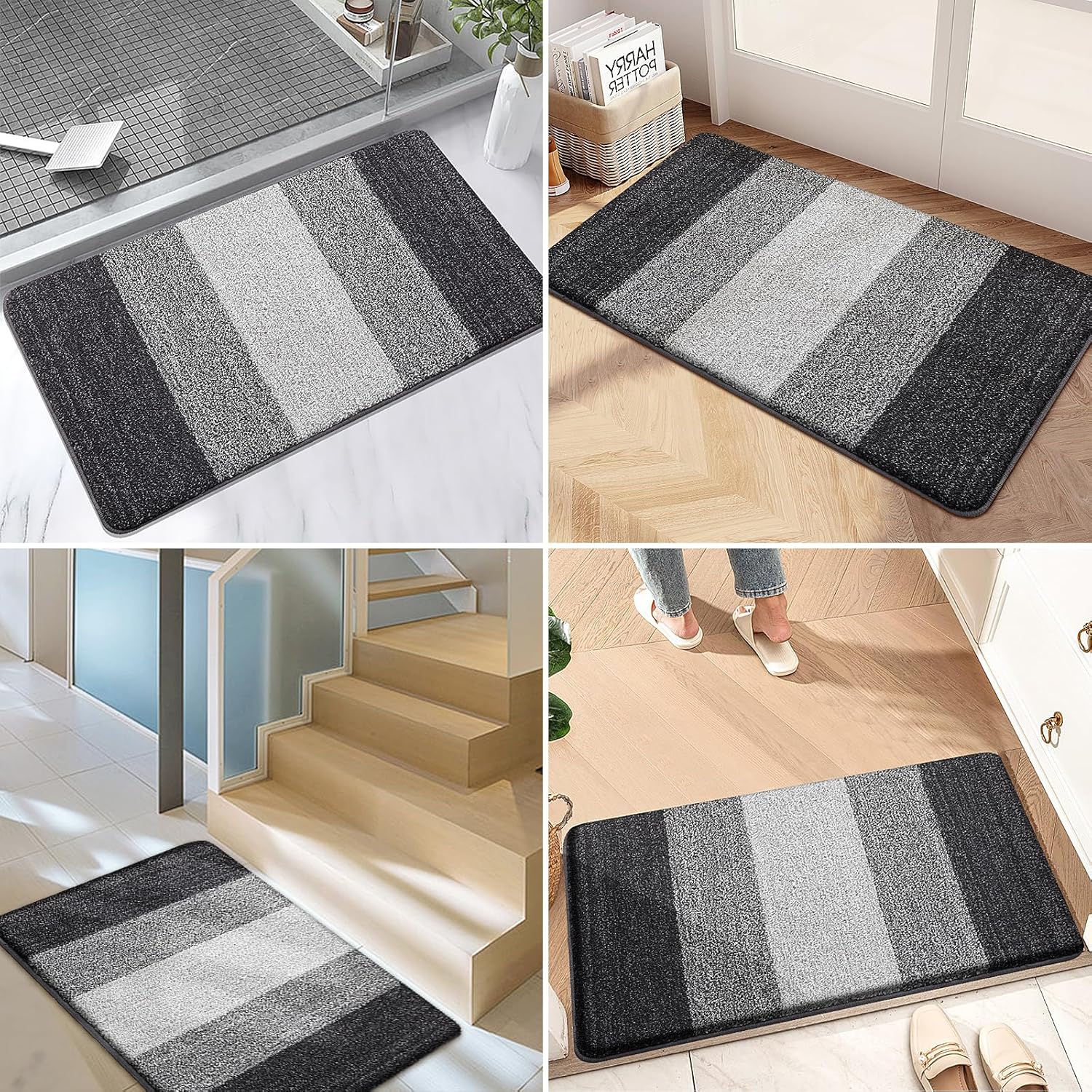 Kitinjoy Indoor Outdoor Door Mat, 59x20 Non-Slip Absorbent Dirt Trapper, Low-Profile Washable Inside Entrance Front Floor Mat, Sturdy Soft Entry Doormats for Entryway, Grey