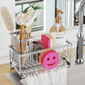 Sponge Holder for Kitchen Sink,Smiley Face Sink Caddy with Removable Brush Holder,Self-Draining Sponge Caddy for Soap,Dish Brush,Scrubber,Kitchen Essentials and Gadgets-Silver
