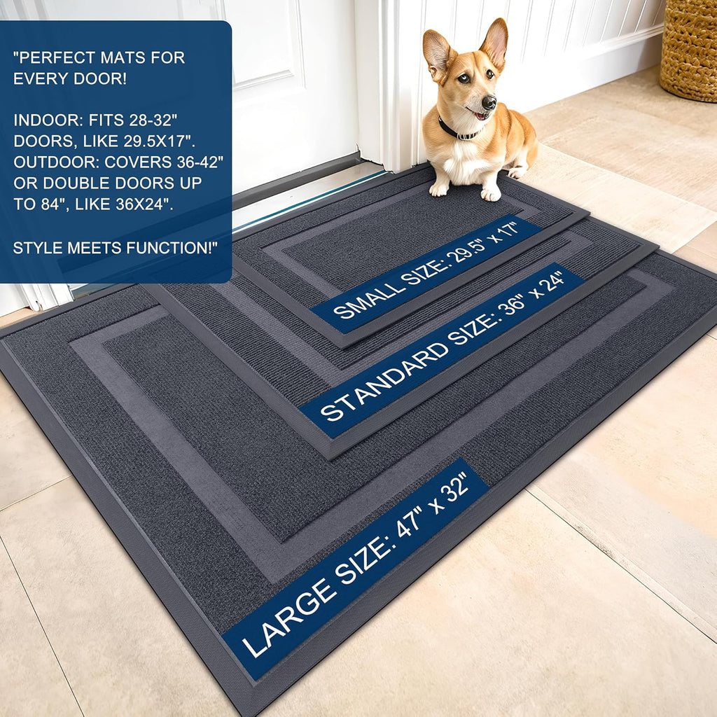 OLANLY Front Door Mat Indoor Outdoor Entrance, Waterproof All-Season, All-Weather Doormat, Sturdy Natural Rubber, Fade Resistant, Low Profile, Easy Clean Patio Porch Entryway Mat, 71x47, Light Grey