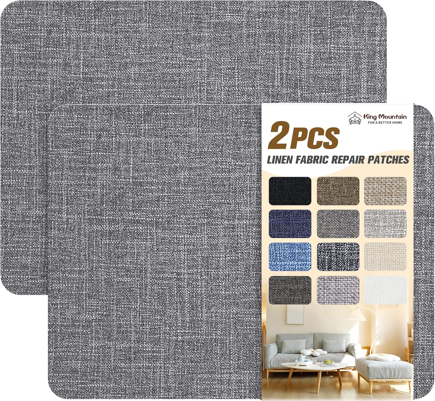 KING MOUNTAIN Fine Linen Repair Patches, 2 PCS, 8" x 11", Dark Grey, Self-Adhesive, Polyester, Rectangular, Linen Patch