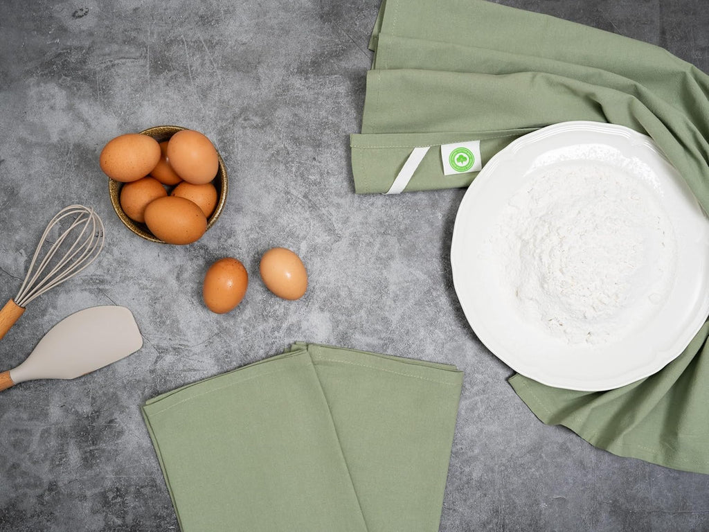 Sage Green Flour Sack Tea Towels - 100% Organic Cotton, 5 Pack, 27"x27", Highly Absorbent Dish Towels - Versatile Kitchen Towels for Baking - Customizable and Easy to Embroider (5 Pack - Sage Green)
