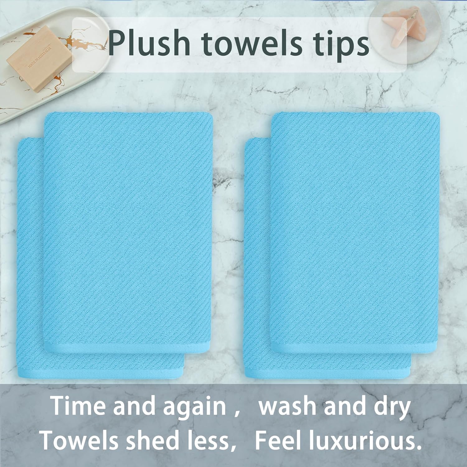 VOOVA & MOVAS Bath Towel Set, 4PC Large 30" x 56" - 100% Cotton | Quick Dry | Thick | Light Weight | Soft | Absorbency, Bath Towels Set for Bathroom, Bathroom Essentials, Ocean Blue