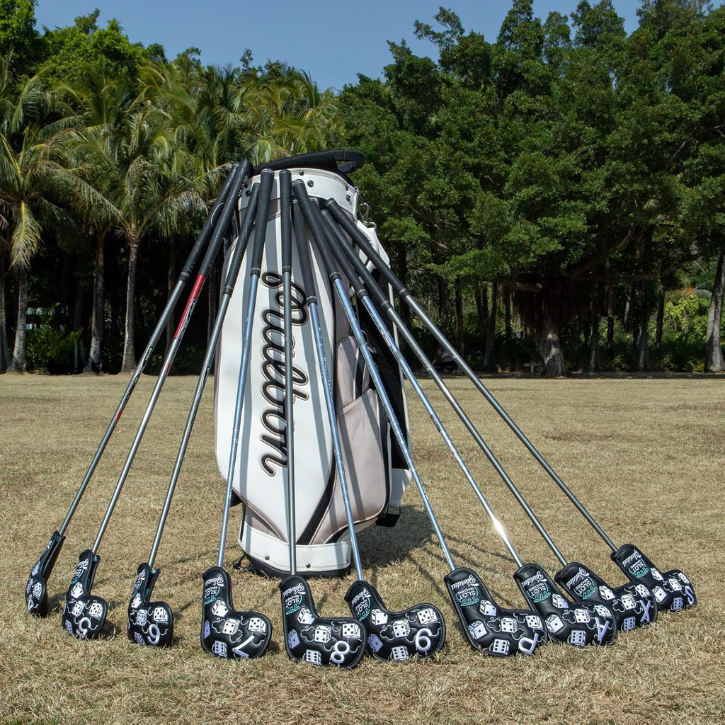 Golf Iron Covers Lucky 777 Golf Iron Headcover 10pcs Synthetic Leather Golf Clubs Iron Covers for Golf Clubs Head Covers for Irons with Magic Tape Fit All Brands