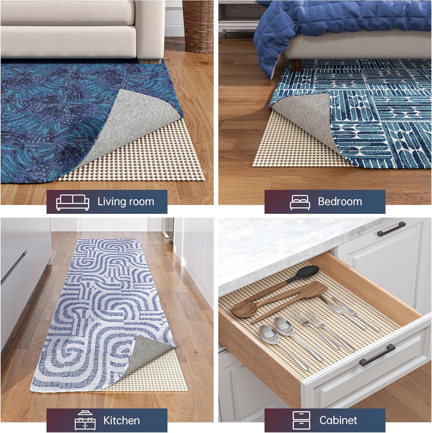 Non-Slip Rug Pad Gripper Round 8 Feet, Anti Skid Mat for Under Area Rugs, Keeps Rugs in Position and Safe, Thick Cushioned Carpet Pad for Hardwood Floors Protection
