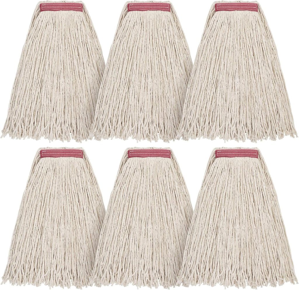 Matthew Cleaning 16oz 6Pack Cotton Floor Mop,Cotton Looped-Open String Heavy Duty String Refills, Universal Headband Blend ,Mop Head Replacement for Home, Industrial and Commercial Use(White)