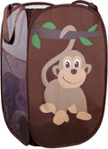 Handy Laundry Collapsible Mesh Pop Up Hamper with Wide Opening and Side Pocket - Breathable, Sturdy, Foldable, and Space-Saving Design for Clothes and Storage (Monkey)