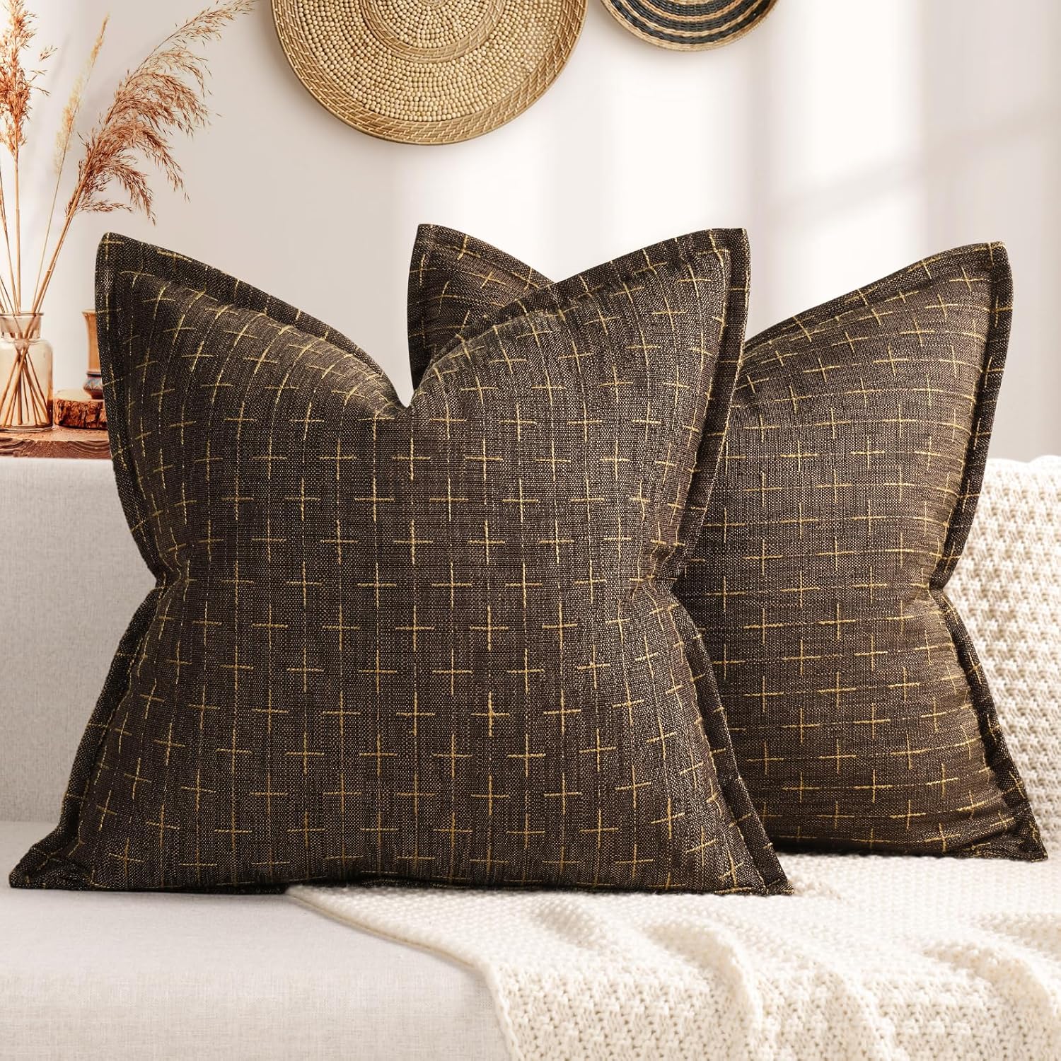 ZWJD Pillow Covers 26x26 Set of 2 Soft Polyester Textured Pillow Covers with Stylish Flange Edge Cozy Farmhouse Throw Pillows for Couch Bed Sofa Living Room