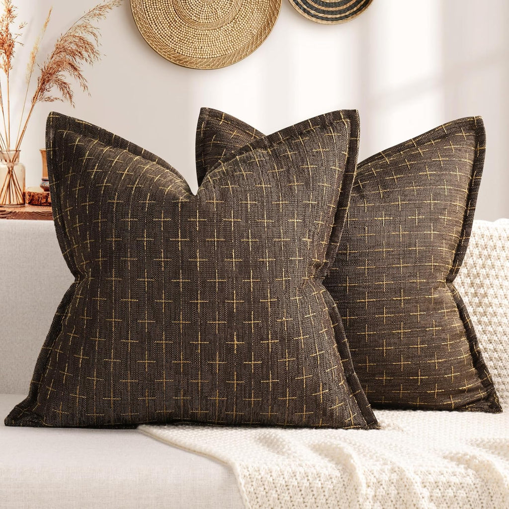 ZWJD Pillow Covers 22x22 Set of 2 Soft Polyester Textured Pillow Covers with Stylish Flange Edge Cozy Farmhouse Throw Pillows for Couch Bed Sofa Living Room