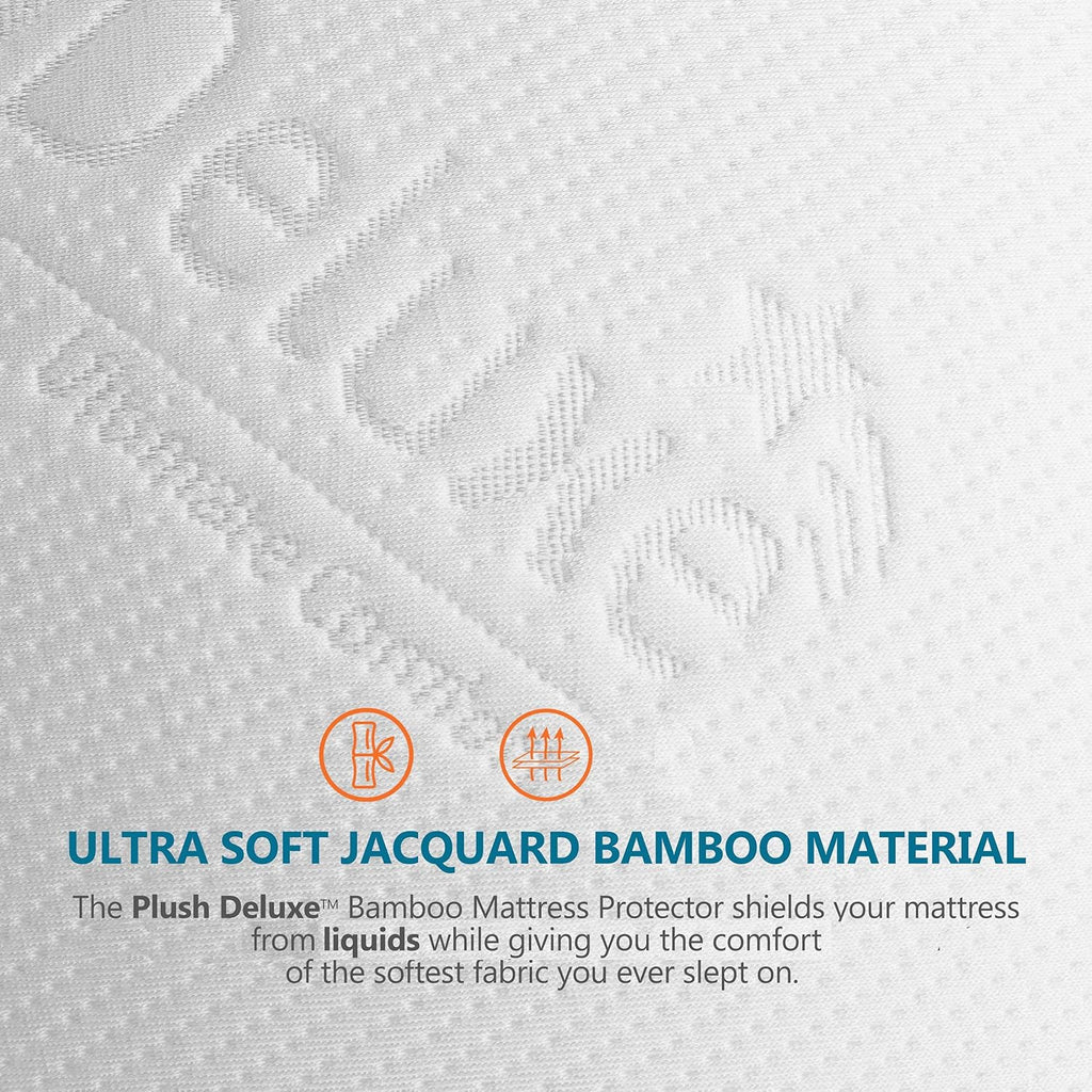 PlushDeluxe Premium Bamboo Mattress Protector – Twin Size, Waterproof, & Ultra Soft Breathable Noiseless Washable Bed Mattress Cover for Comfort & Protection - White