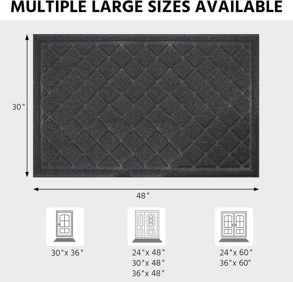 Front Door Mat Outside Entrance, 30" x 48" Heavy Duty All-Season All-Weather Waterproof Doormat Trap Dirt and Moisture Easy Clean Low Profile Patio Porch Entryway Mat