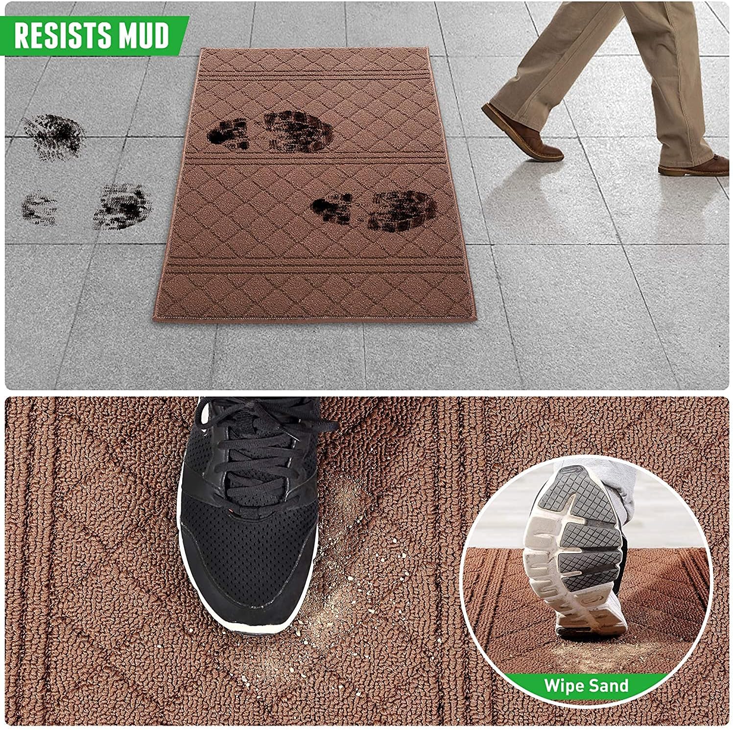 REFETONE Indoor Doormat, Front Back Door Mat 16"x24" Absorbent Rubber Backing Non Slip Door Mats, Low-Profile Resist Dirt Rugs, Machine Washable Door Rug Inside Floor Mat for Entryway, Chocolate