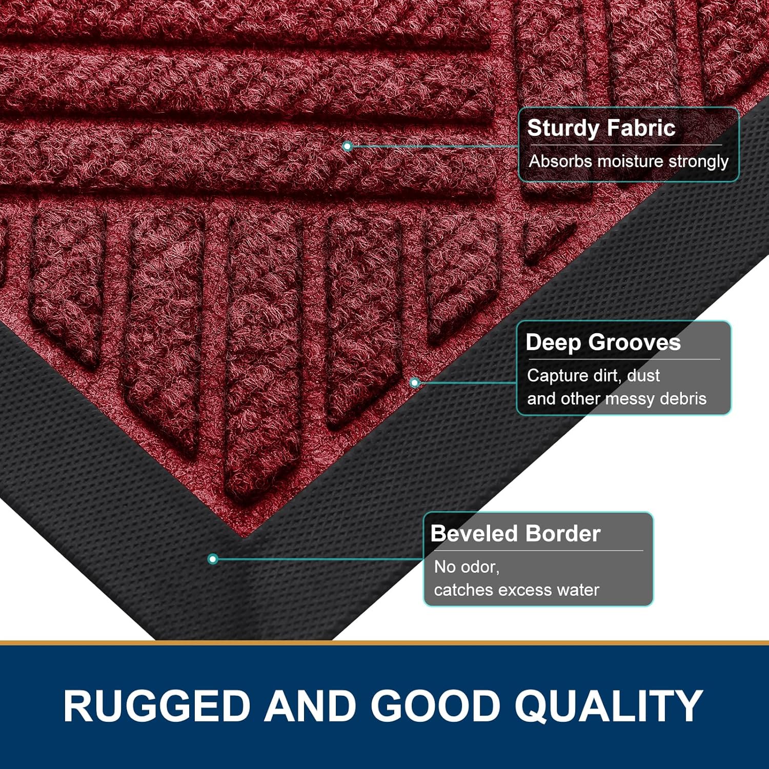 Smiry Front Door Mat Outside Entrance, Heavy Duty Outdoor Indoor Mat, Natural Rubber Doormat, Non Slip, Trap Dirt and Moisture, Easy Clean, Low Profile Patio Porch Entryway Mat, 47x23, Wine Red
