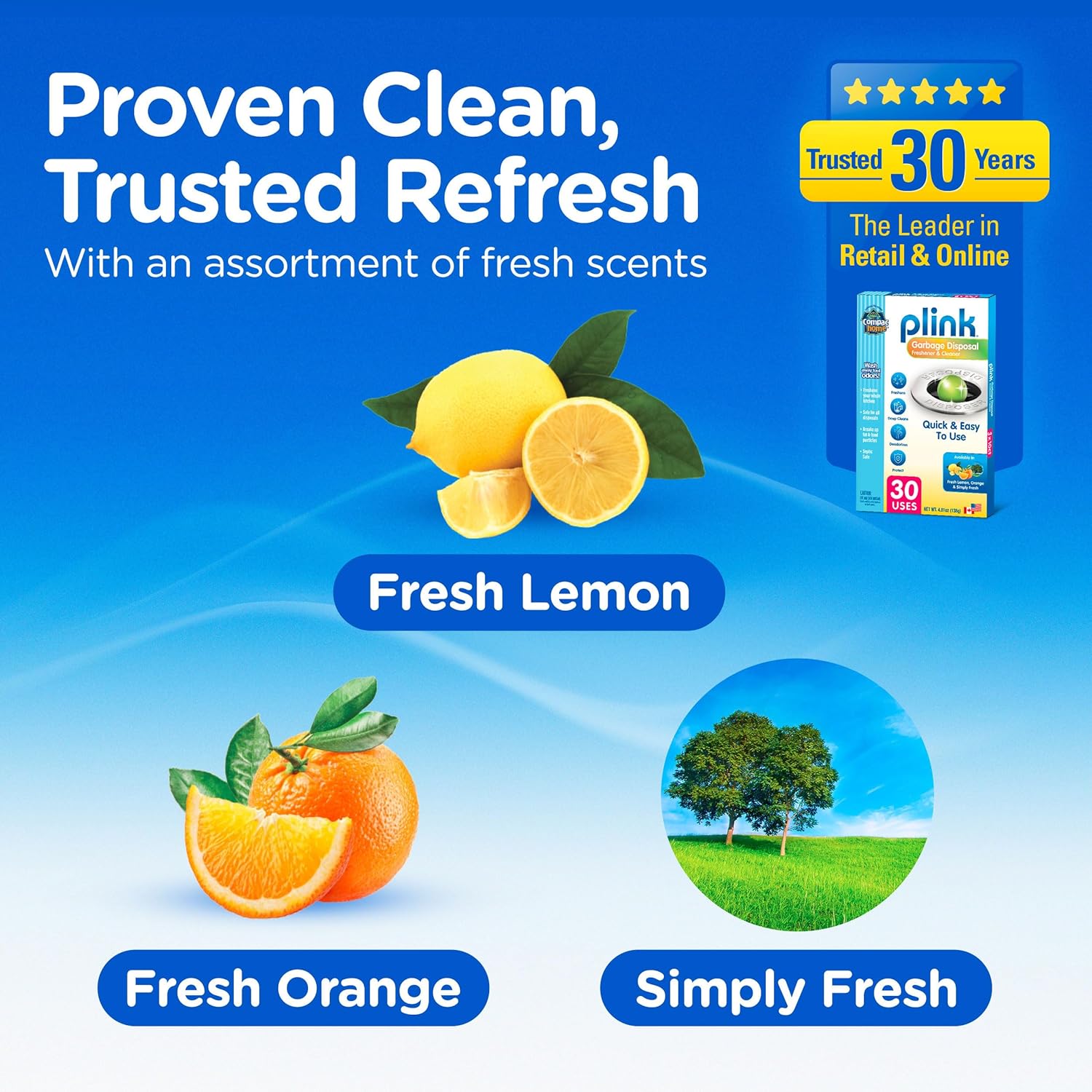 COMPAC HOME Plink Garbage Disposal Cleaner and Deodorizer, Freshens Your Kitchen and Waste Disposal, Assorted, 30 Count