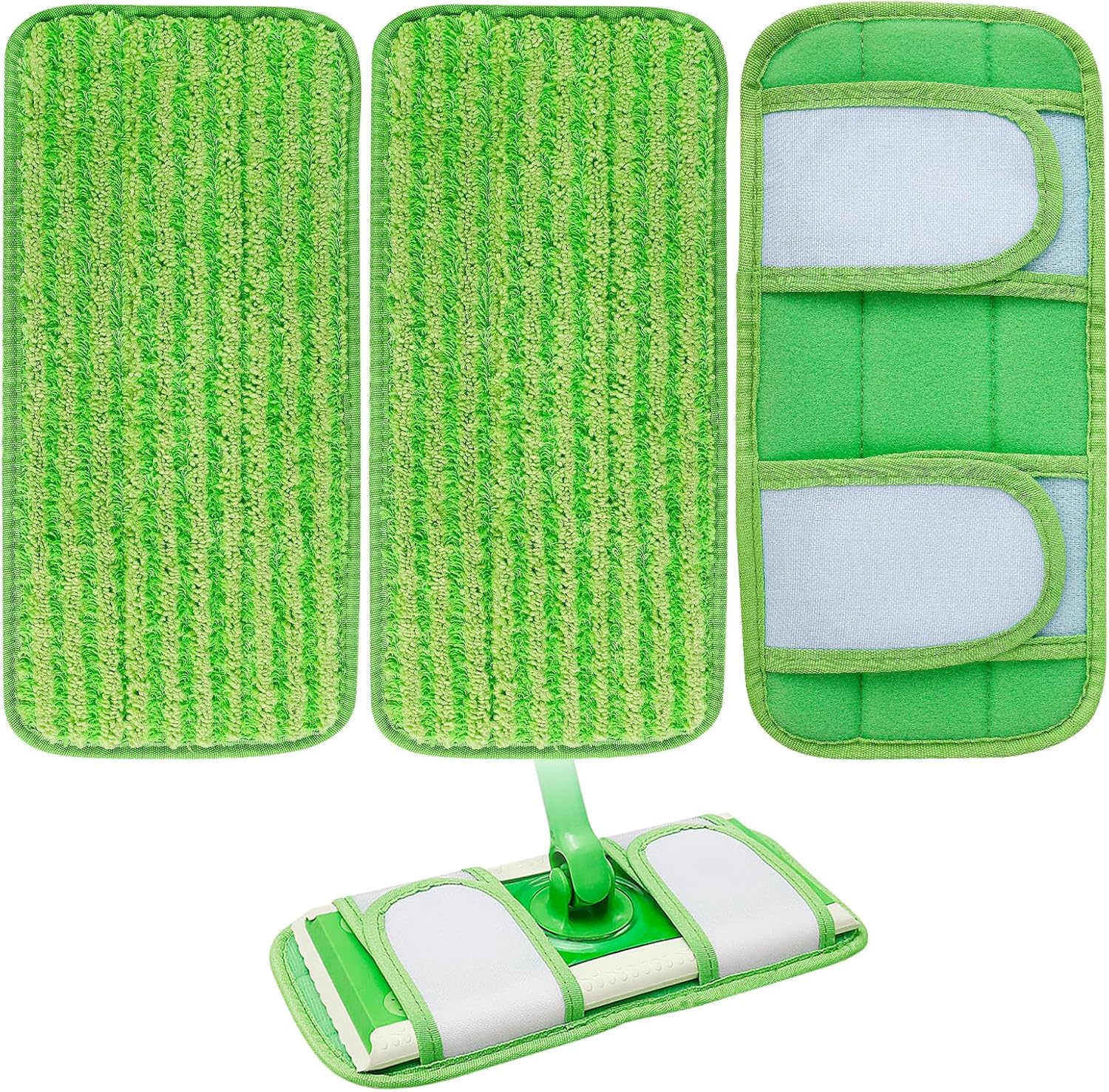 KEEPOW Reusable Mop Pads Compatible with Swiffer Sweeper Mop, Microfiber Dry Sweeping Cloths Washable Wet Mopping Cloth Refills for Hardwood Floor Cleaning, 3 Pack (Mop is Not Included)