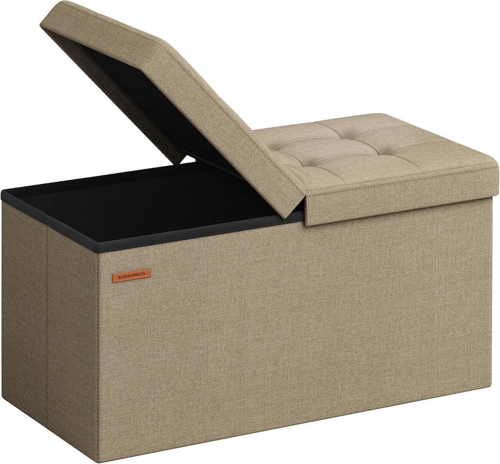 SONGMICS Mazie Collection - 30 Inches Storage Ottoman, Foldable Storage Bench with Flipping Lid, 660 lb Load Capacity, for Entryway, Living Room, Bedroom, Camel Brown ULSF046K01