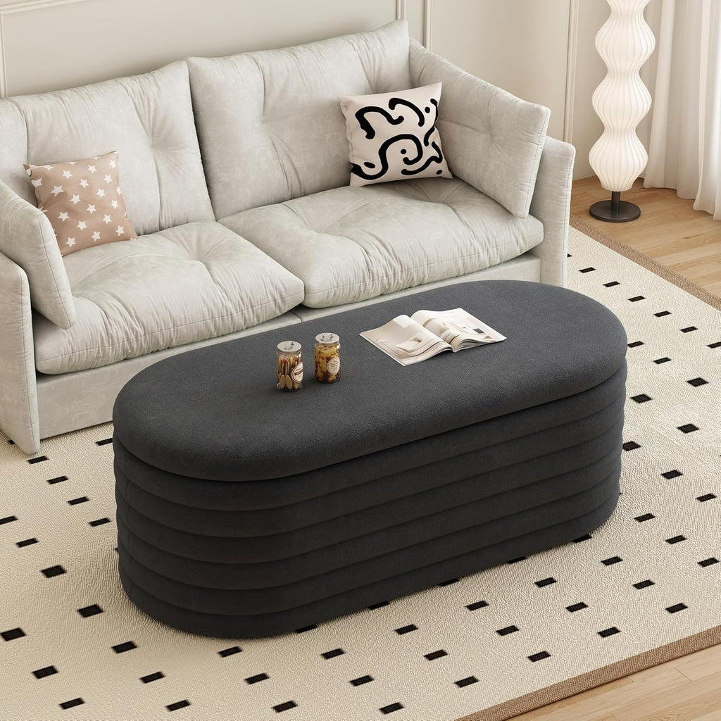 Storage Ottoman Bench, 40" Storage Bench, Upholstered Fabric Storages Benches End of Bed Stool with Safety Hinge, Shoe Storages Benches for Bedroom, Living Room, Entryway, Closet, Black