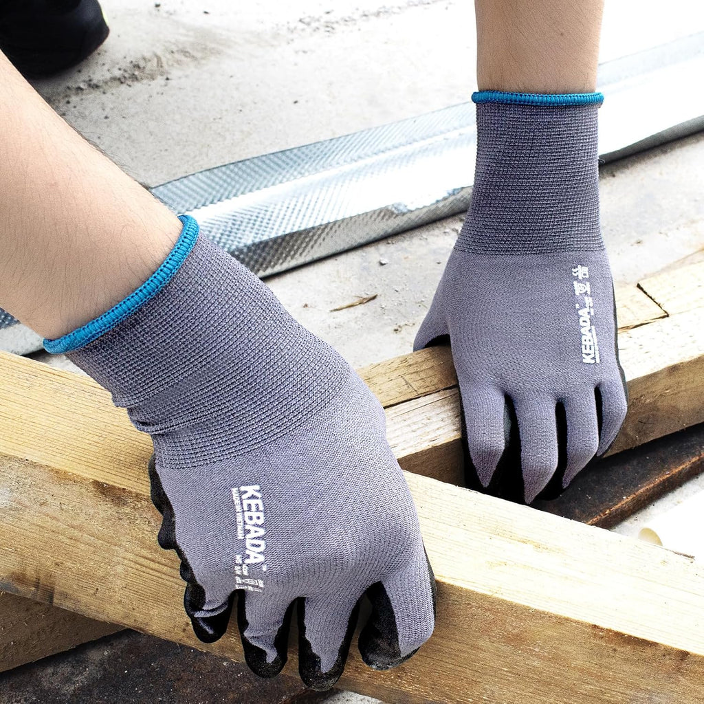 12 Pairs Work Gloves for Men and Women, Nitrile Coated Safety Protective Gloves with Grip, Ideal for Gardening, Warehouse, Mechanic, Light Duty Construction Work,Large