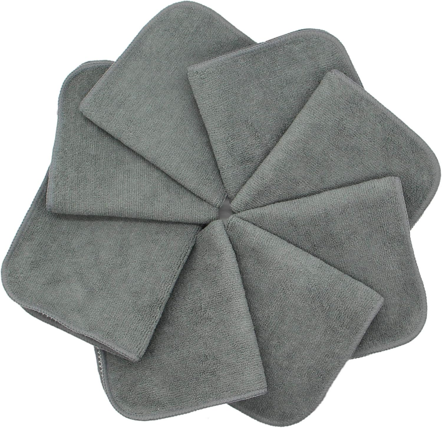 Microfiber Dish Cloths Fast Drying Kitchen Cleaning Cloth Dish Rags Dust Cloths Ultra Absorbent Lint Free Washcloths with Poly Scrub Side 12inch x 12inch 8 Pack (Gray)