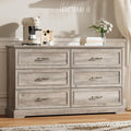 6 Drawer Dresser for Bedroom, 53" Wide Wooden Chest of Drawers, Rustic Farmhouse Dresser with Large Drawers & Metal Handles, Modern Storage Organizer for Closet, Living Room, Hallway, Grey
