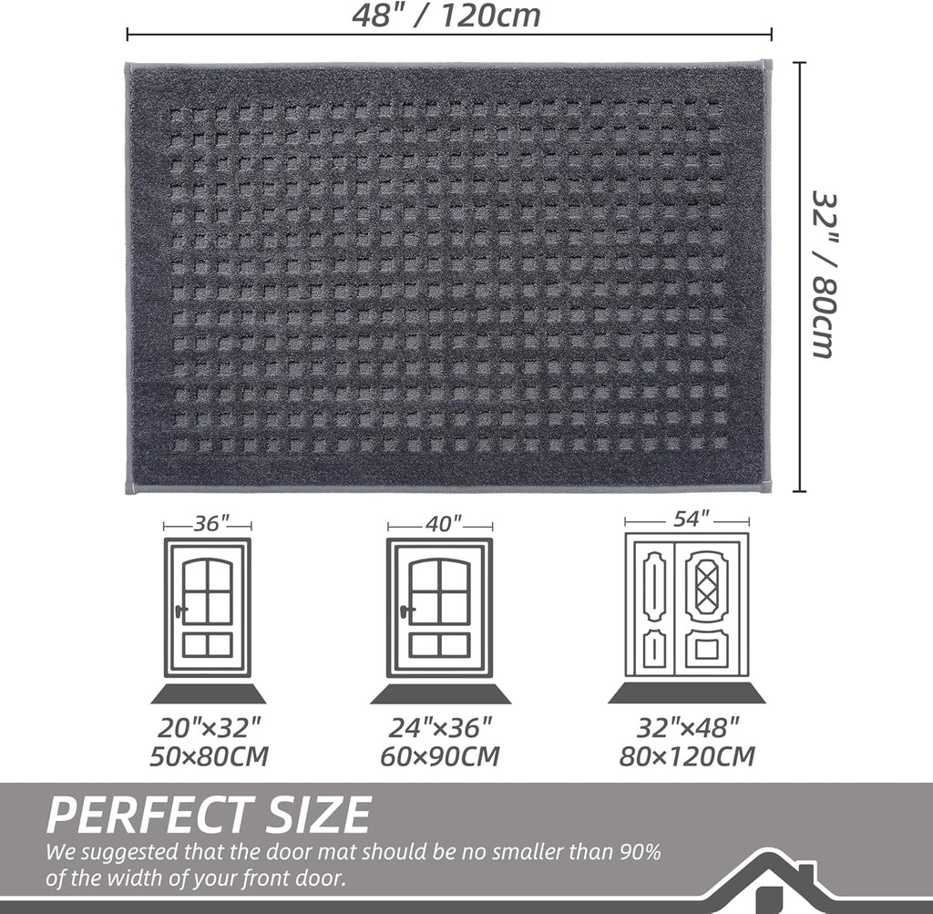 BEQHAUSE Waffle Door Mats Indoor 32"x48", Dog Mat for Muddy Paws Absorbent and Dirt Resist Floor Mats Non-Slip Washable Rugs for Entryway, Welcome Mat for Front Back Door, Muddy Wet Shoes, Dark Grey