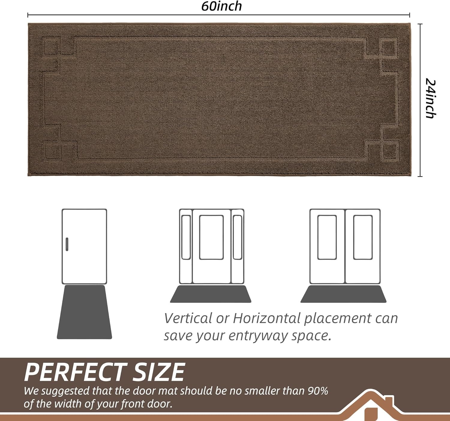 BEQHAUSE Door Mat 24" x 60", Non-Slip Door Mats Indoor Entryway Rugs Washable Low-Profile Absorbent and Stain Resist Floor Mats, Dog Door Mat for Front Back Door, Muddy Wet Shoes & Paws, Brown