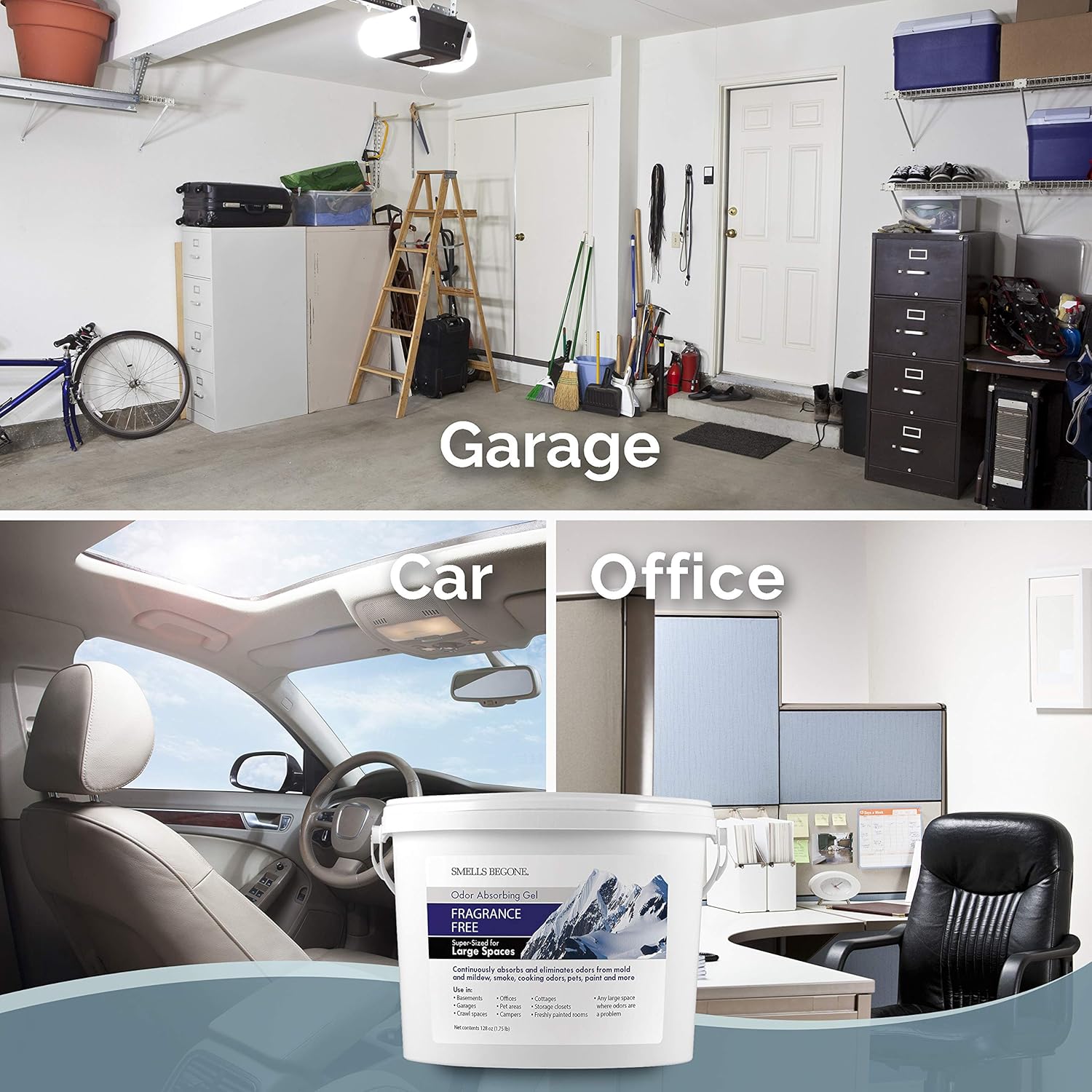 SMELLS BEGONE 1-Gallon Odor Absorber Gel - Air Freshener & Odor Eliminator for Homes, Garages & Commercial Buildings - Industrial Size - Fragrance Free