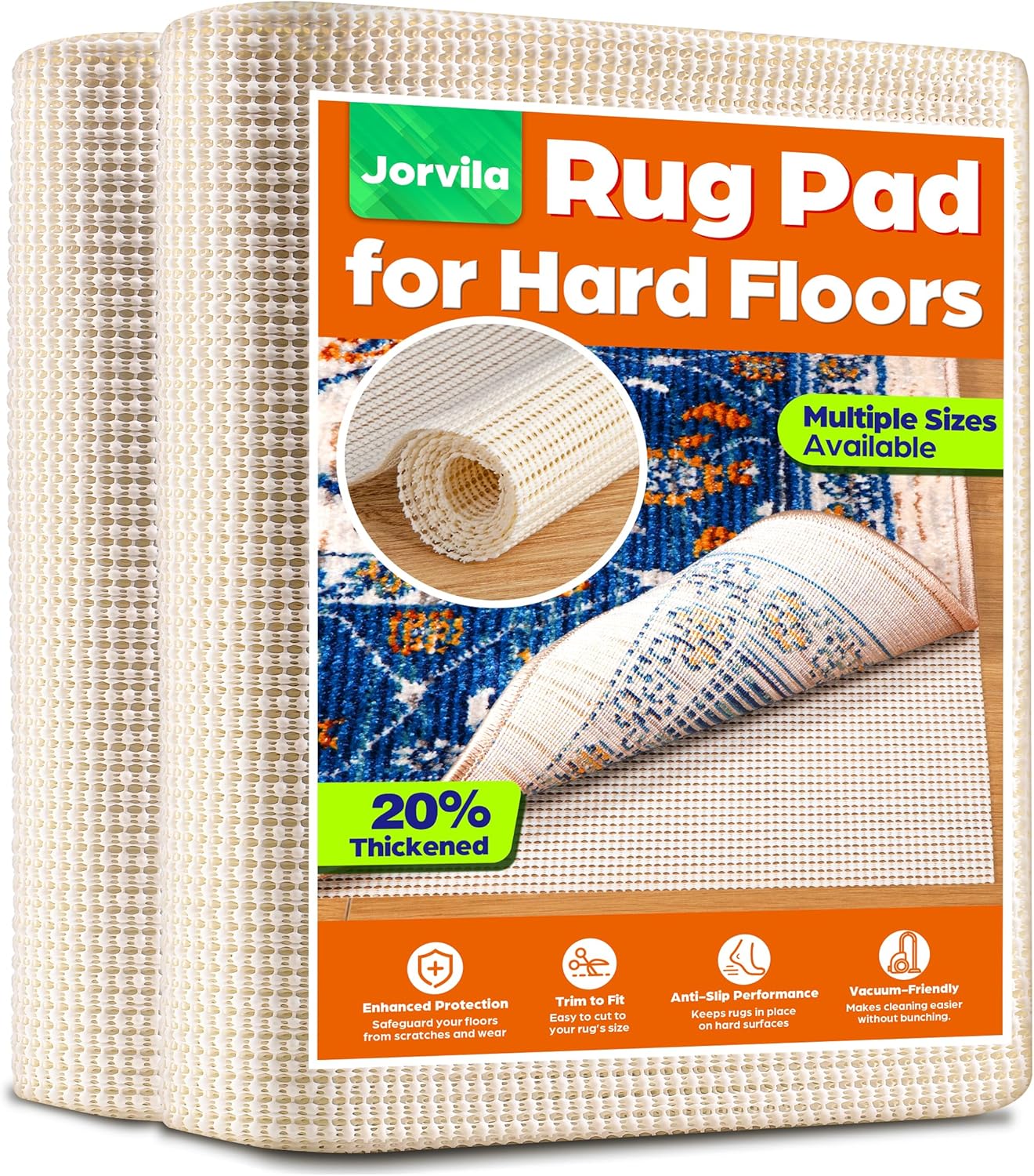 Non-Slip Rug Pad Gripper 2x4 Feet, Anti Skid Mat for Under Area Rugs, Keeps Rugs in Position and Safe, Thick Cushioned Carpet Pad for Hardwood Floors Protection