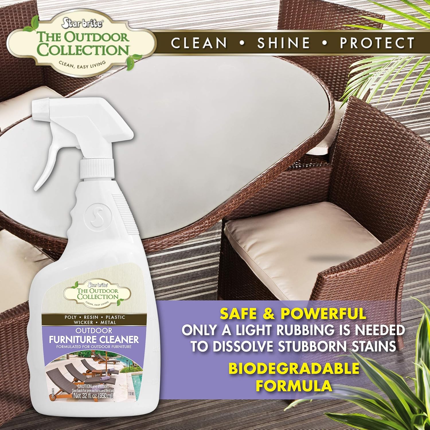 STAR BRITE Outdoor Collection Furniture Cleaner Spray - All-Surface Cleaner for Poly, Resin, Vinyl, Plastic, Rubber, Glass, Metal, and Fiberglass - 32 OZ (51932)