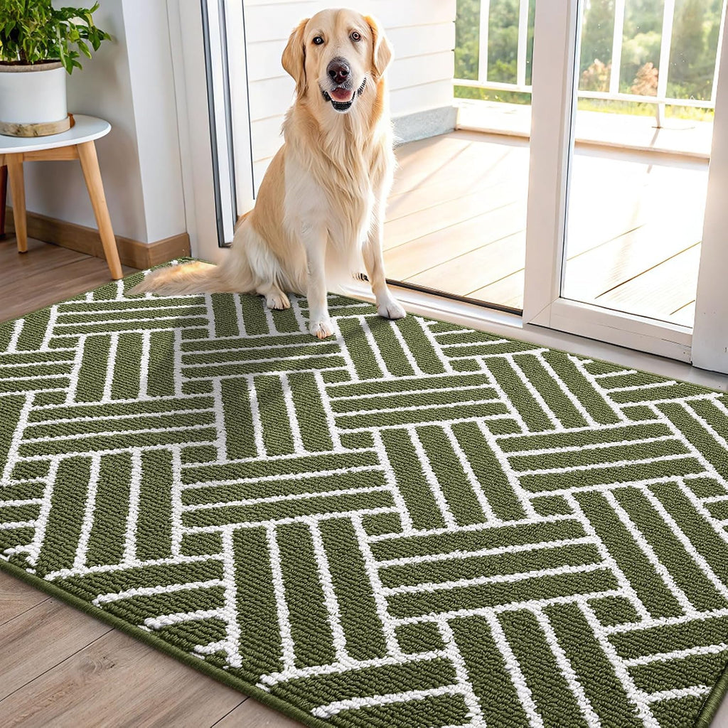 OLANLY Indoor Door Mat, 48x32 Inch, Dirt Resistant and Absorbent, Non-Slip Rubber Backing Floor Mats, Easy Clean Low-Profile Doormat for Entryway, Front Door, and Inside Entrance, Green