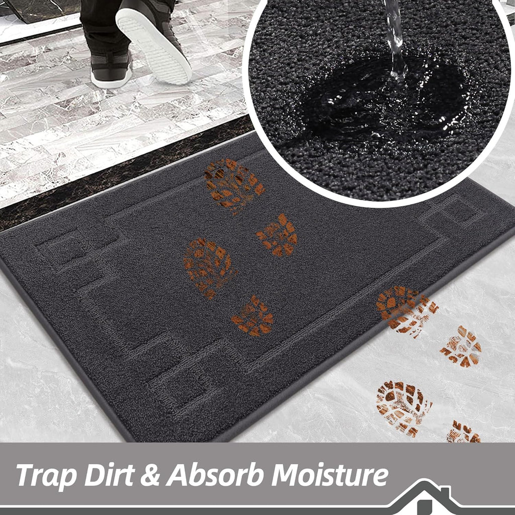 BEQHAUSE Door Mat 20" x 32", Non-Slip Door Mats Indoor Entryway Rugs Washable Low-Profile Absorbent and Stain Resist Floor Mats, Dog Door Mat for Front Back Door, Muddy Wet Shoes & Paws, Dark Grey