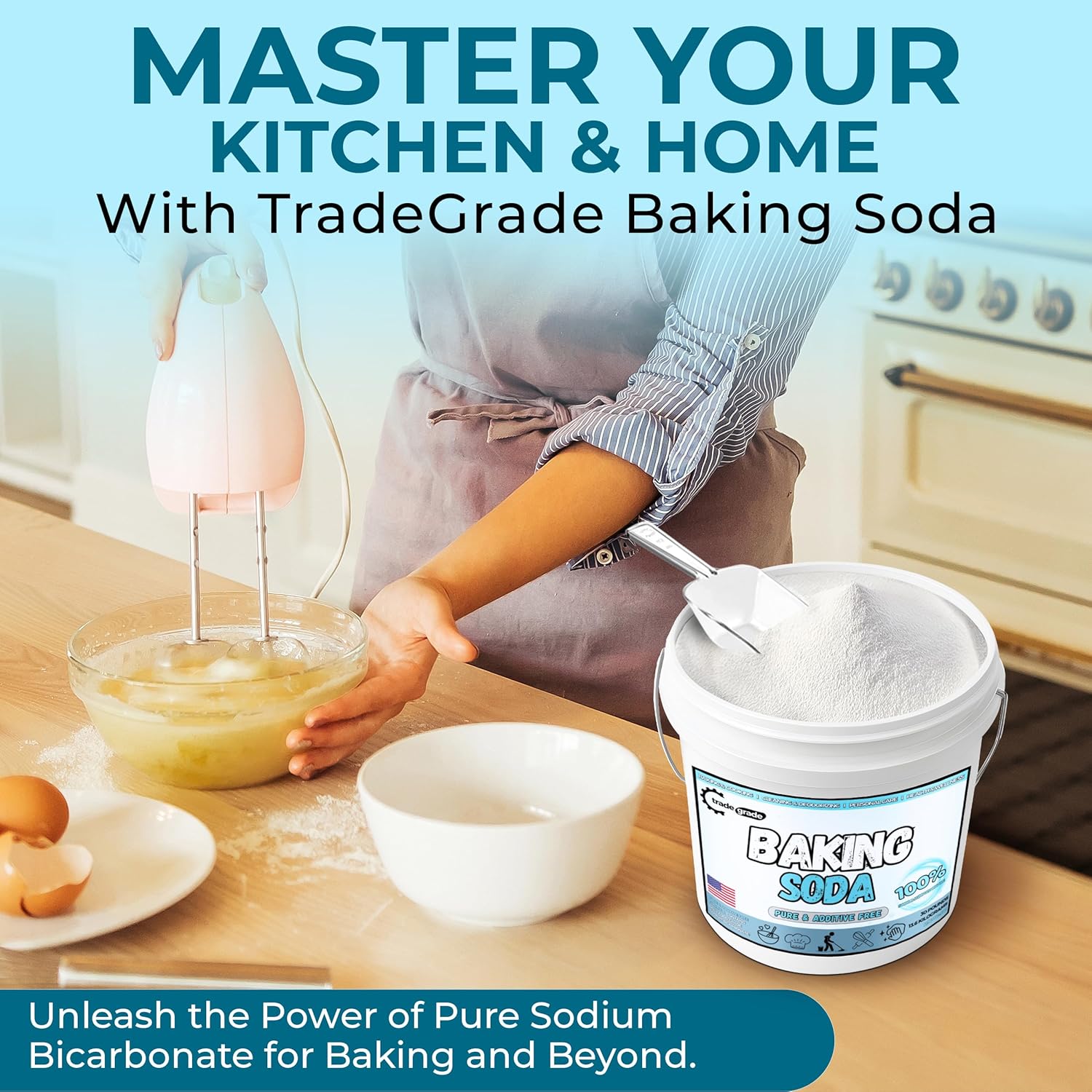 TradeGrade Pure Baking Soda Powder – 30 lb Bucket, Sodium Bicarbonate Powder | Premium Food-Grade for Baking, Bread, Cookies & More | Baking Soda for Cleaning, Natural Cleaner & Deodorizer