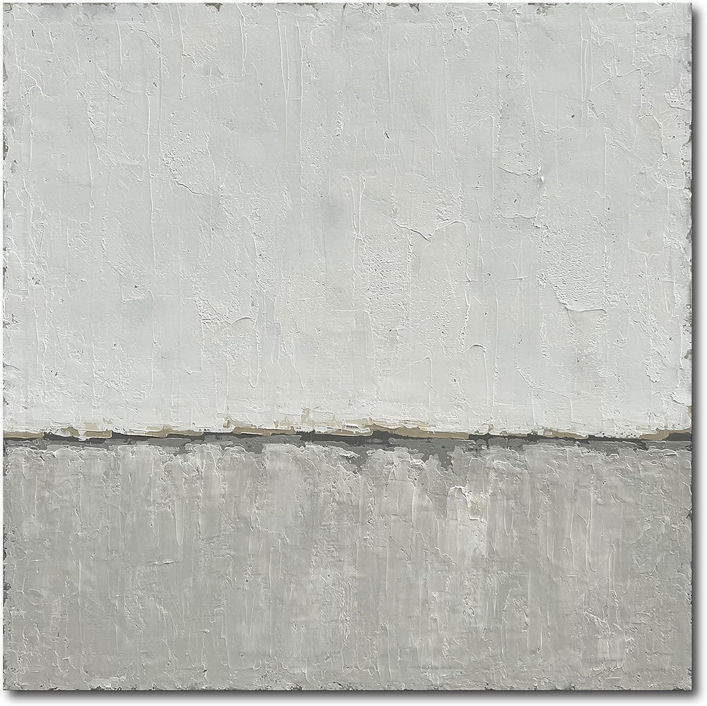 NANKAI art Hand-painted abstract canvas wall art featuring a minimalist design in gray White acrylic painting Original modern home decoration art Can be hung directly on the wall. 24x24 inches