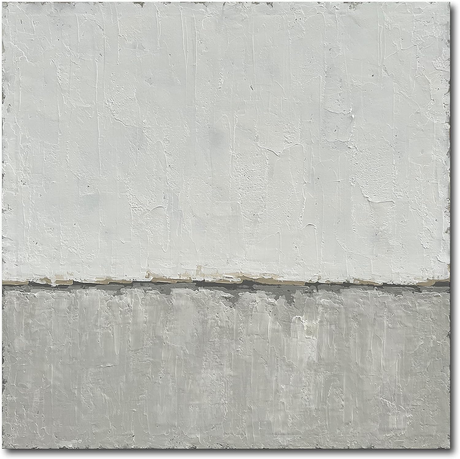 NANKAI art Hand-painted abstract canvas wall art featuring a minimalist design in gray White acrylic painting Original modern home decoration art Can be hung directly on the wall. 24x24 inches